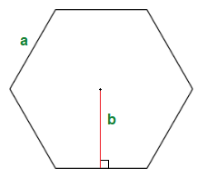 Hexagon with an apothem line drawn inside.