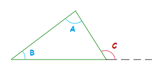 Triangle to demonstrate the triangle exterior angle theorem.