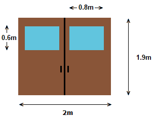 Design of a wooden door with glass windows.